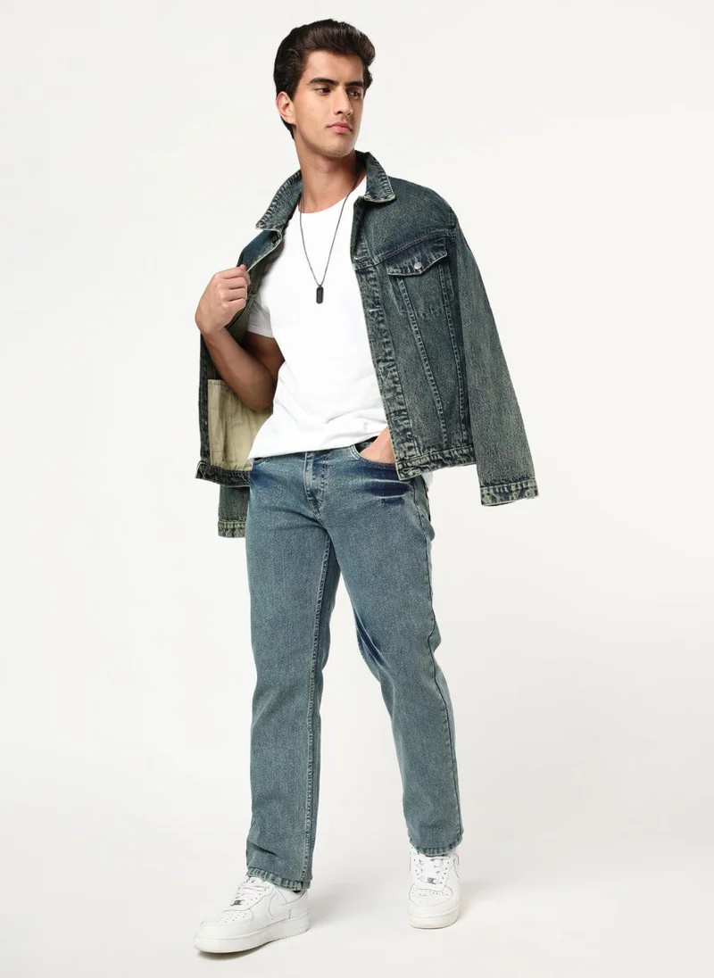 Urbano Fashion  Urbano Fashion Men's Ice Blue Regular Fit Heavy Washed Denim Jeans Stretchable for Men | Best Price UAE